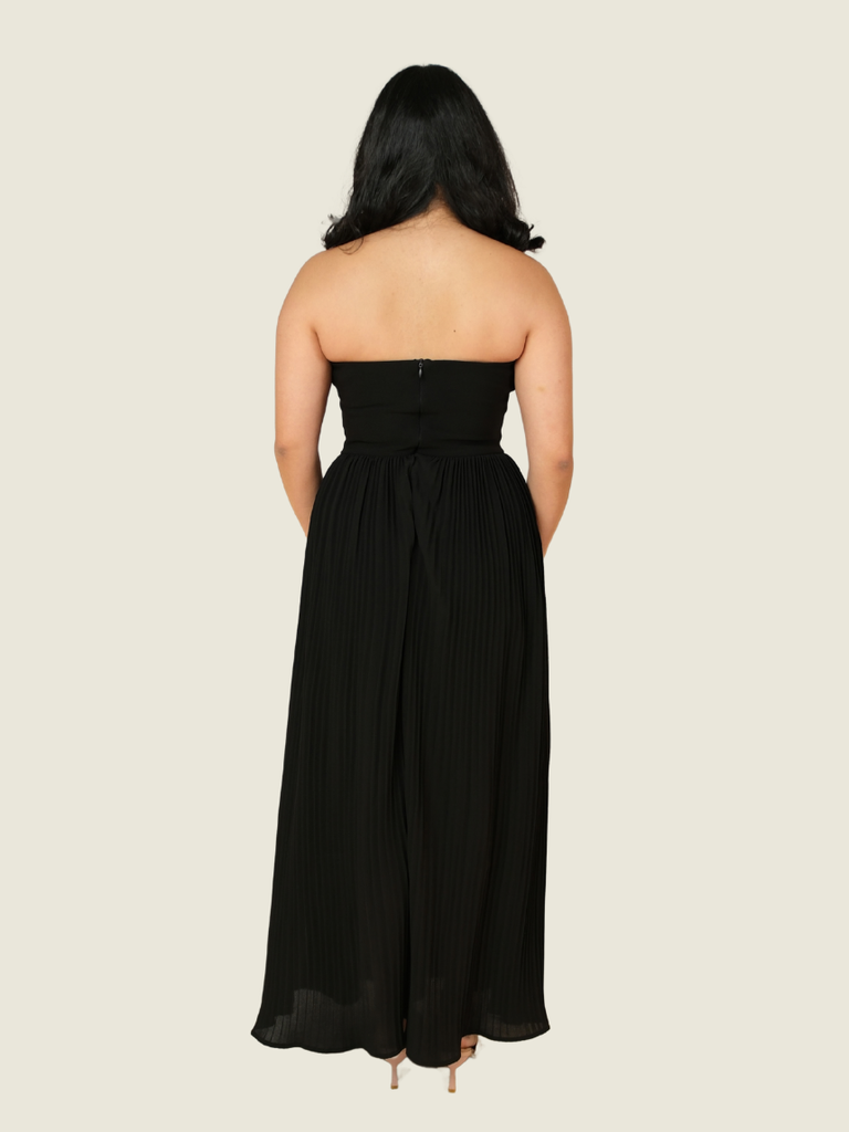 Francis Libiran Black Pleated Tube Maxi