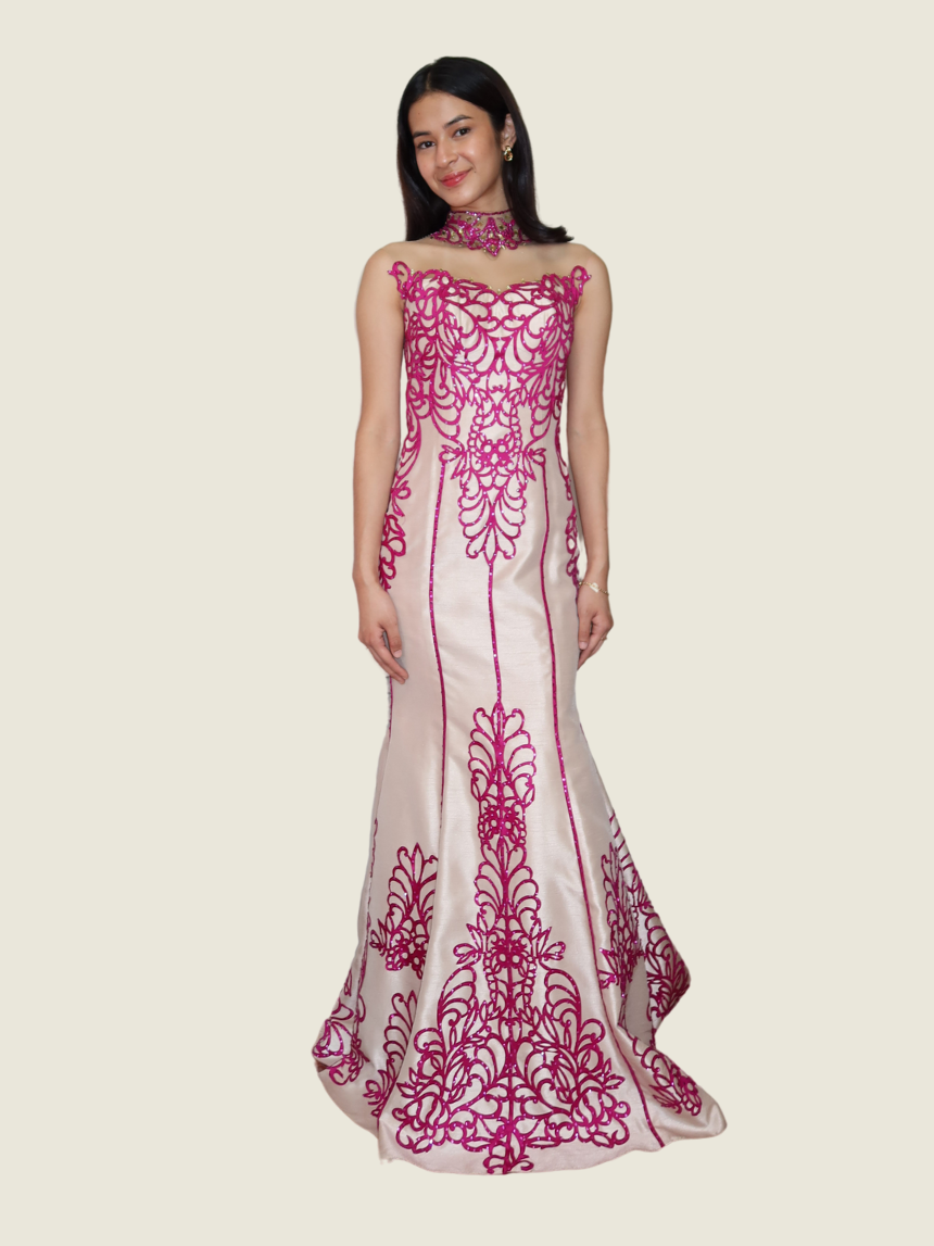 Frankie de Leon Custom Beaded Laser Cut Gown