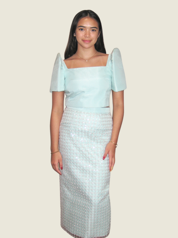 Frankie de Leon Custom Teal Two Piece Filipiniana