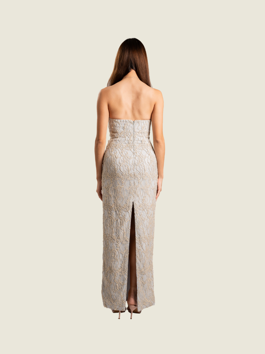 Glaiza Go Blue Embroidered Corset Maxi Dress