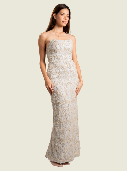 Glaiza Go Blue Embroidered Corset Maxi Dress