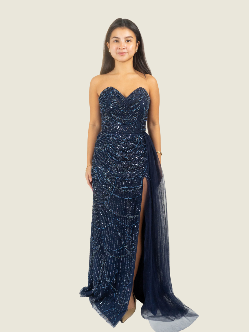 Debbie Co Navy Blue Sequin Gown