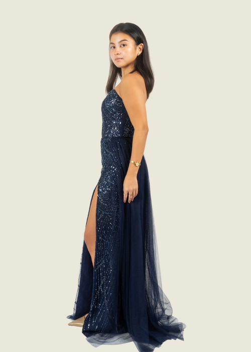 Debbie Co Navy Blue Sequin Gown hover image