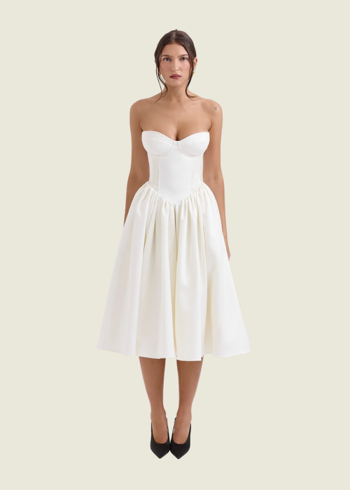 House of CB Ivory Coco Strapless Corset Midi Dress
