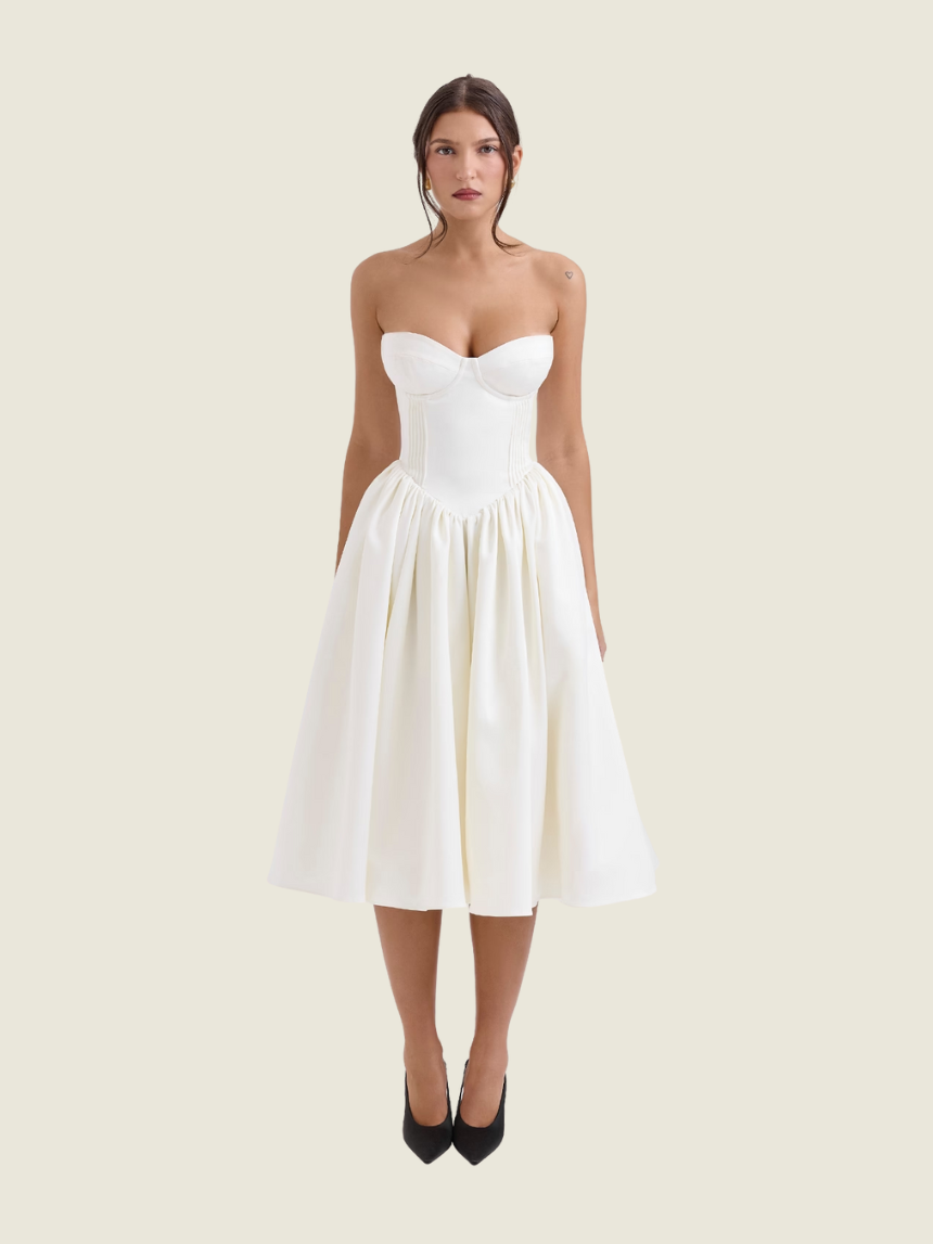 House of CB Ivory Coco Strapless Corset Midi Dress