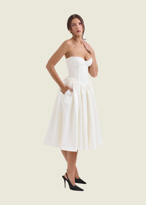 House of CB Ivory Coco Strapless Corset Midi Dress hover image
