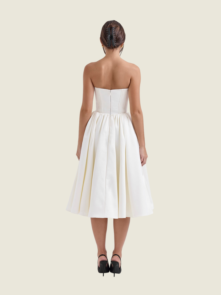 House of CB Ivory Coco Strapless Corset Midi Dress