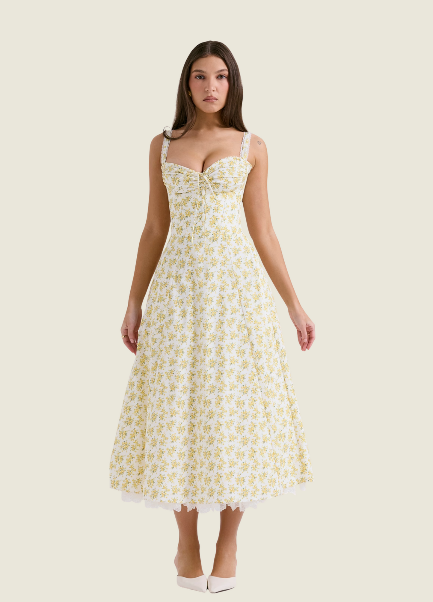 House of CB Rosalee White Vintage Floral Print Cotton Bustier Sundress