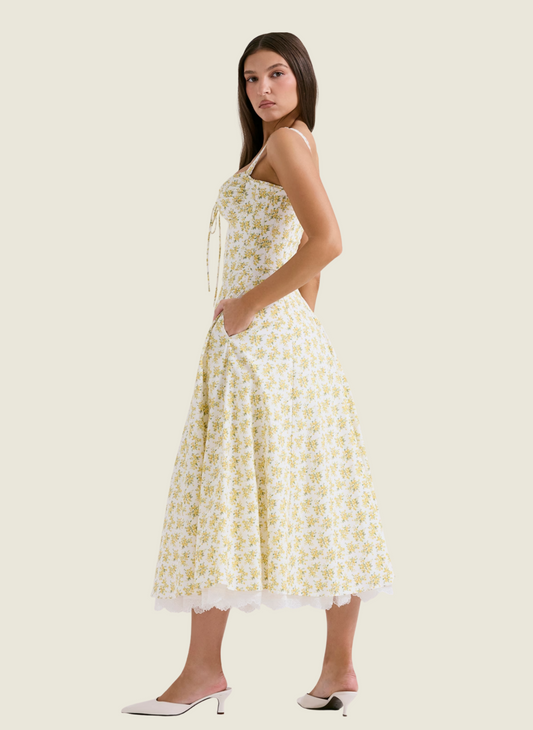 House of CB Rosalee White Vintage Floral Print Cotton Bustier Sundress