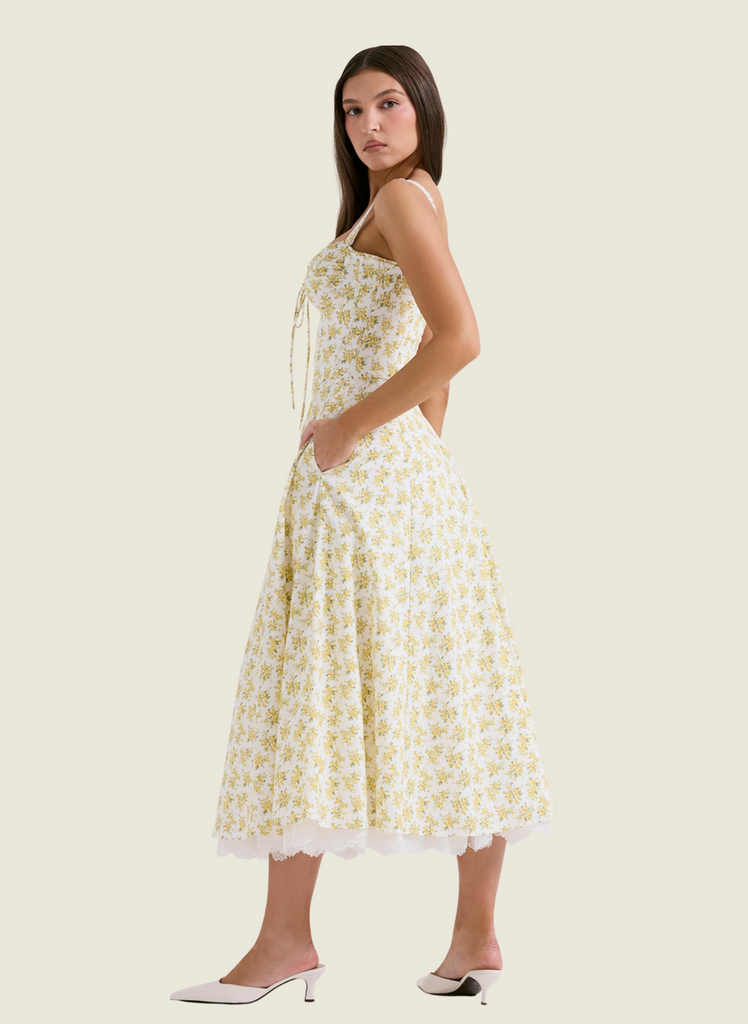 House of CB Rosalee White Vintage Floral Print Cotton Bustier Sundress