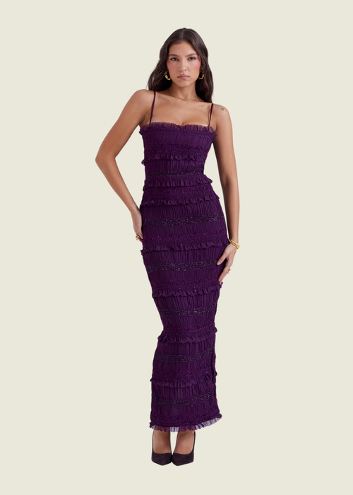 House of CB Solana Grape Sequin Pleat Corset Dress