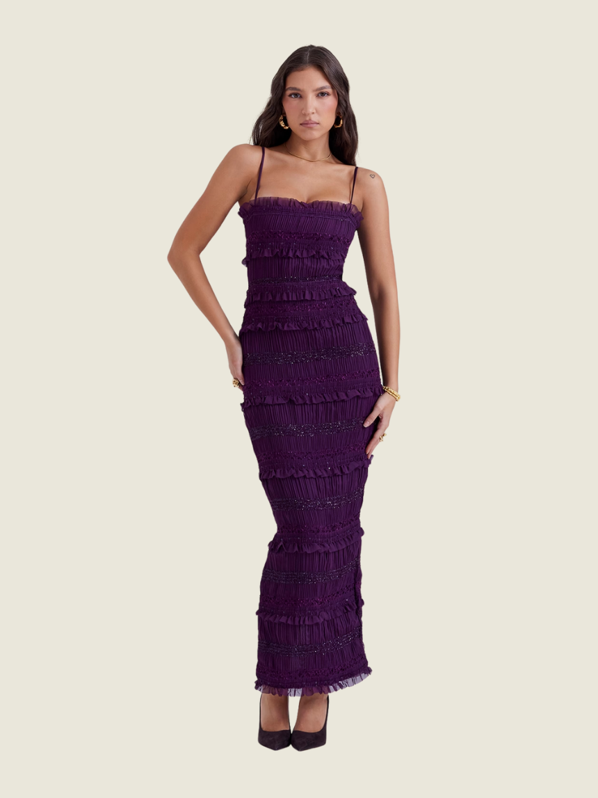 House of CB Solana Grape Sequin Pleat Corset Dress