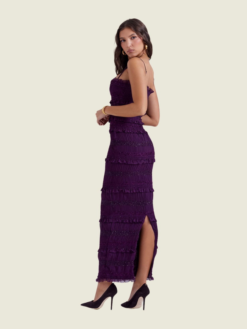 House of CB Solana Grape Sequin Pleat Corset Dress
