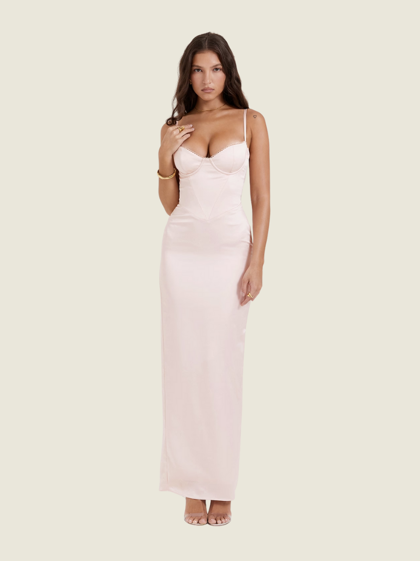 House of CB Stefiana Soft Peach Pink Corset Maxi Dress