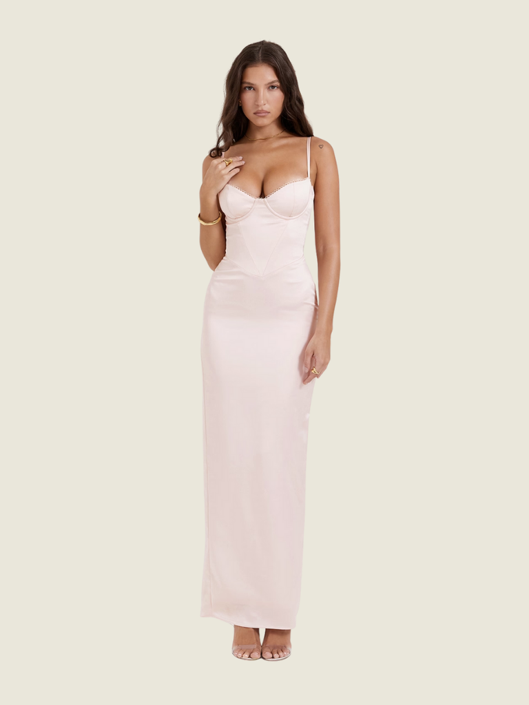 House of CB Stefiana Soft Peach Pink Corset Maxi Dress