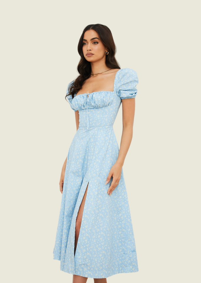 House of CB White and Blue Floral Tallulah Midi Dress – Continuiti