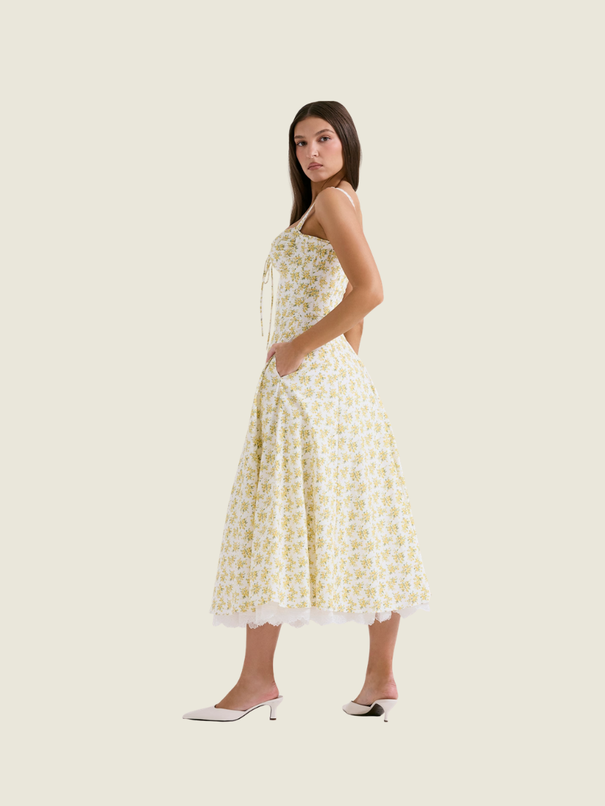 House of CB Rosalee White Vintage Floral Print Cotton Bustier Sundress