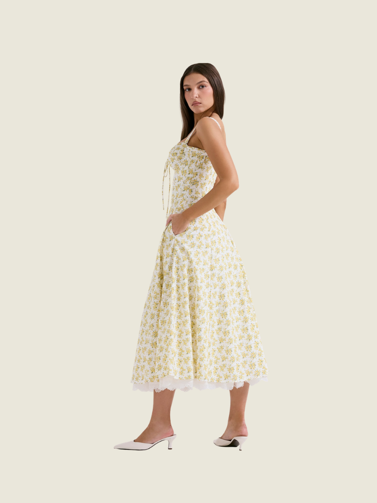 House of CB Rosalee White Vintage Floral Print Cotton Bustier Sundress