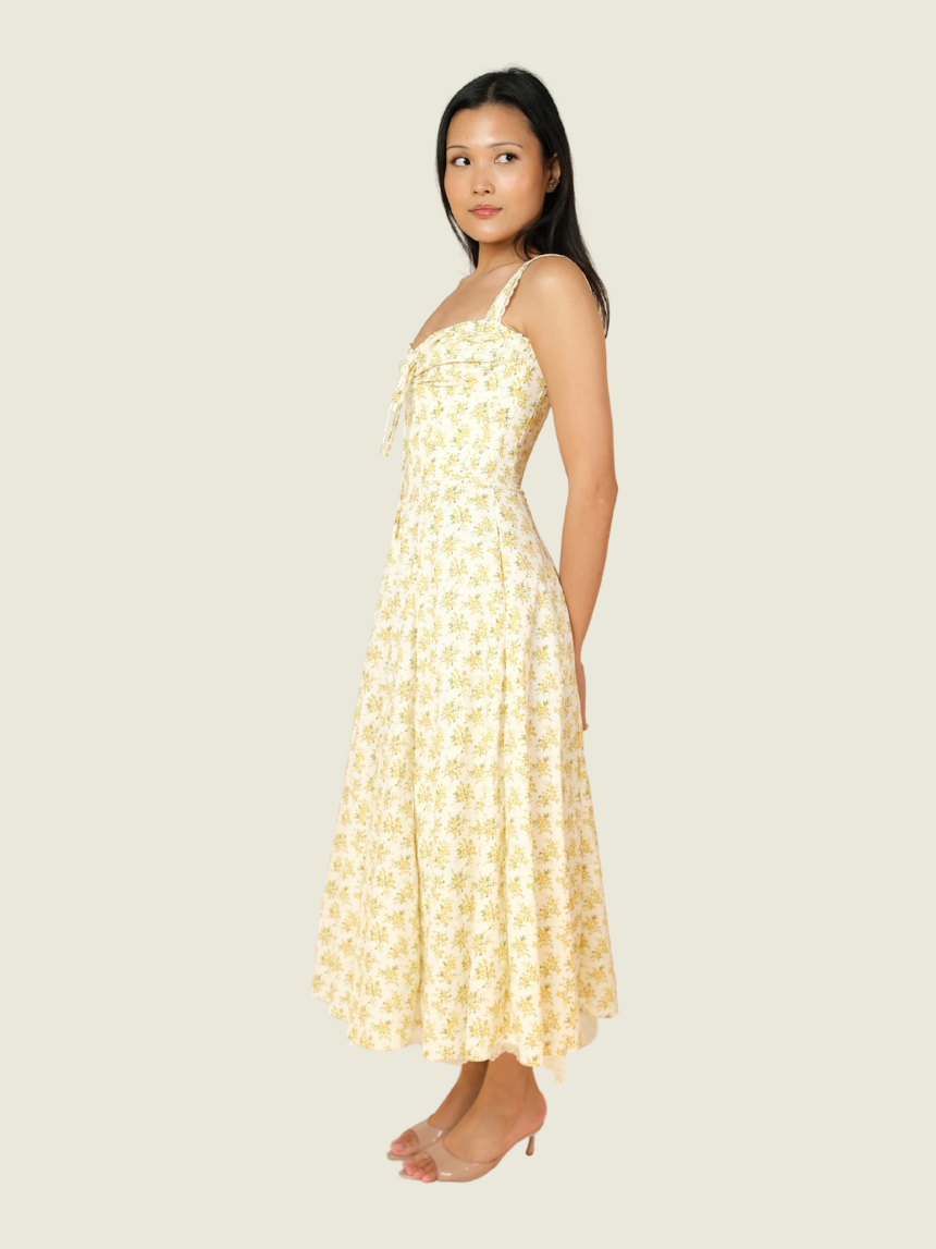 House of CB Rosalee White Vintage Floral Print Cotton Bustier Sundress