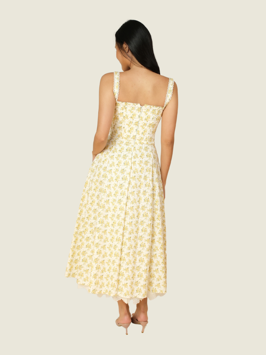 House of CB Rosalee White Vintage Floral Print Cotton Bustier Sundress