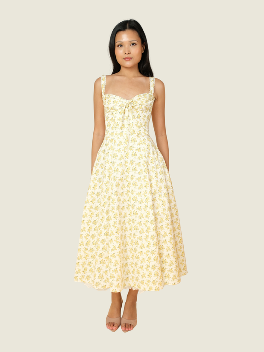 House of CB Rosalee White Vintage Floral Print Cotton Bustier Sundress