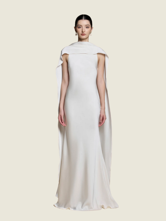 Huong Venus Silk White Scarf Maxi Dress