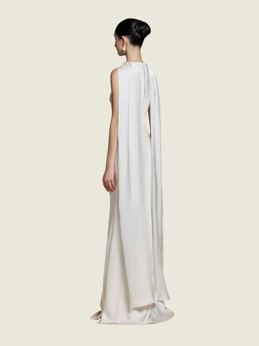 Huong Venus Silk White Scarf Maxi Dress