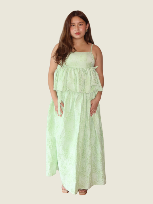 Kc Aquino Green Two-piece Jacquard Set