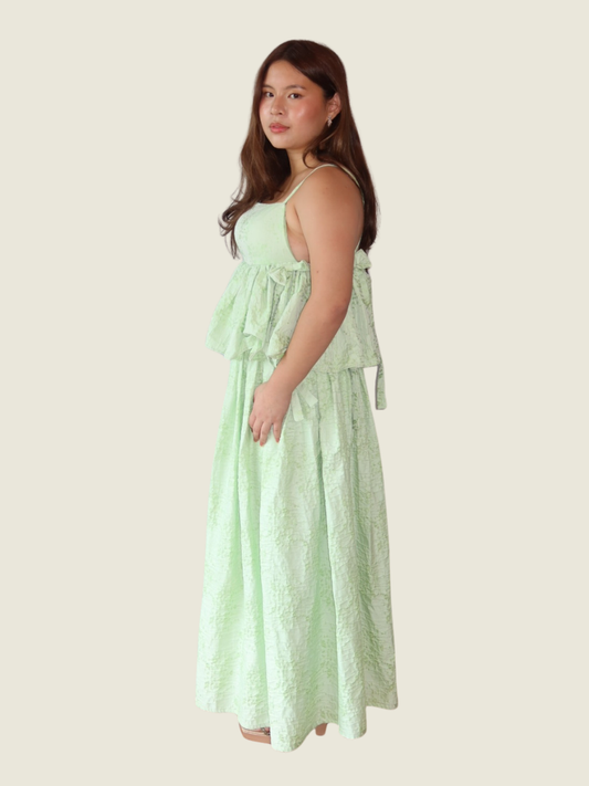 Kc Aquino Green Two-piece Jacquard Set