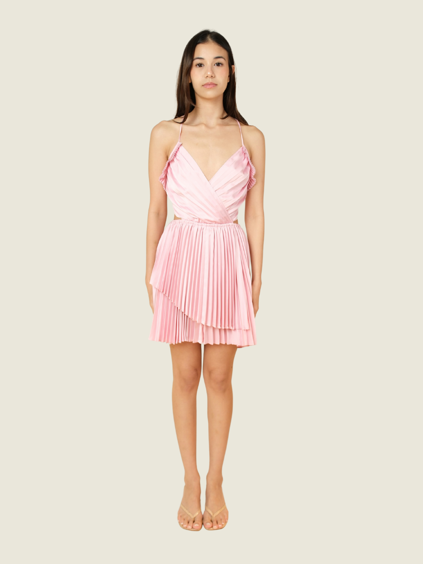 Maje Pink Pleated Mini Dress