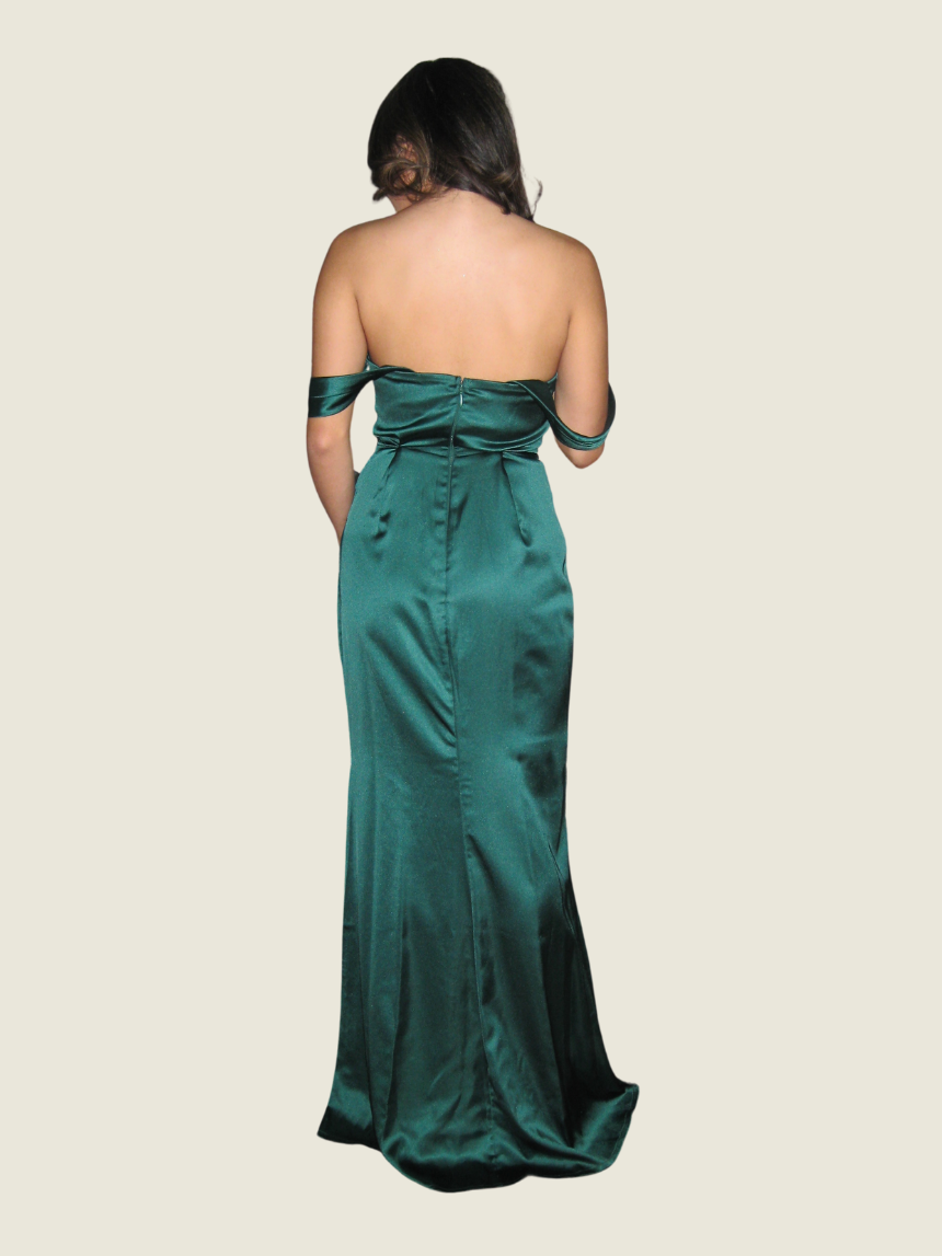 Maniju Emerald Green Off Shoulder Gown