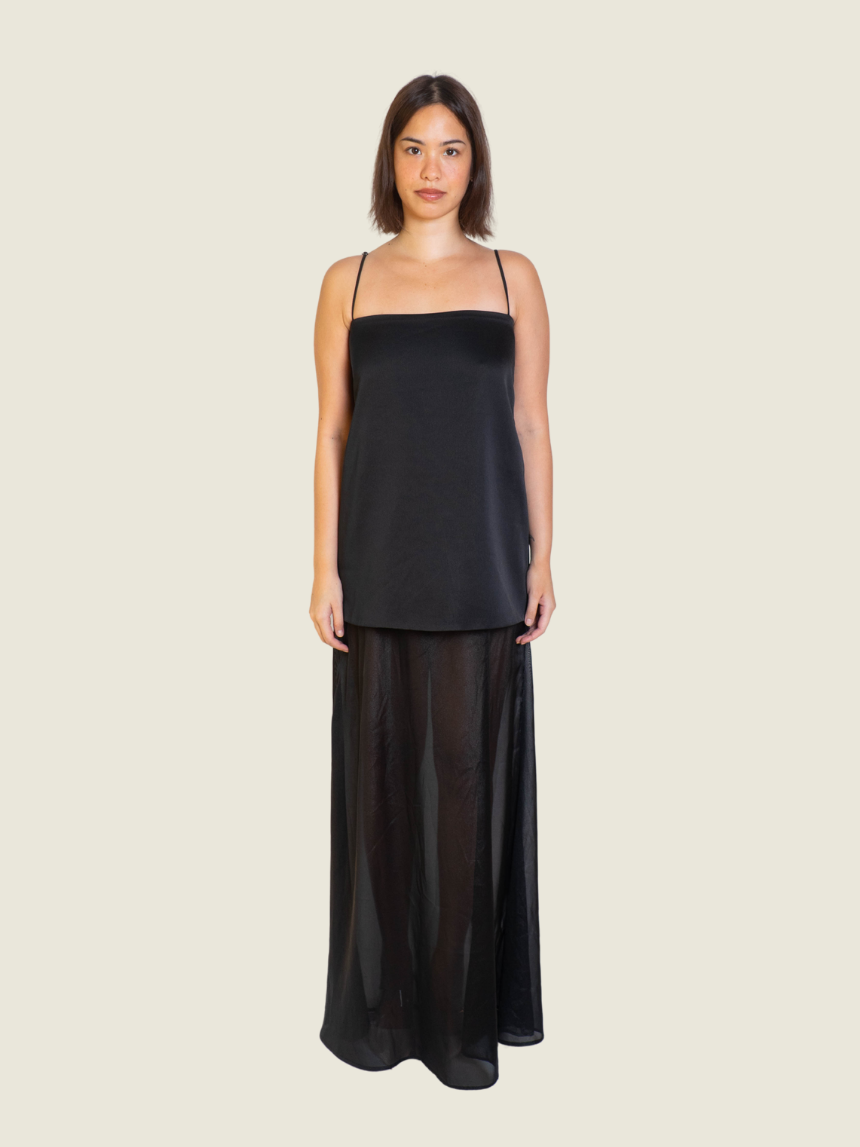 Marble Rose Black Charmeuse Silk Dress