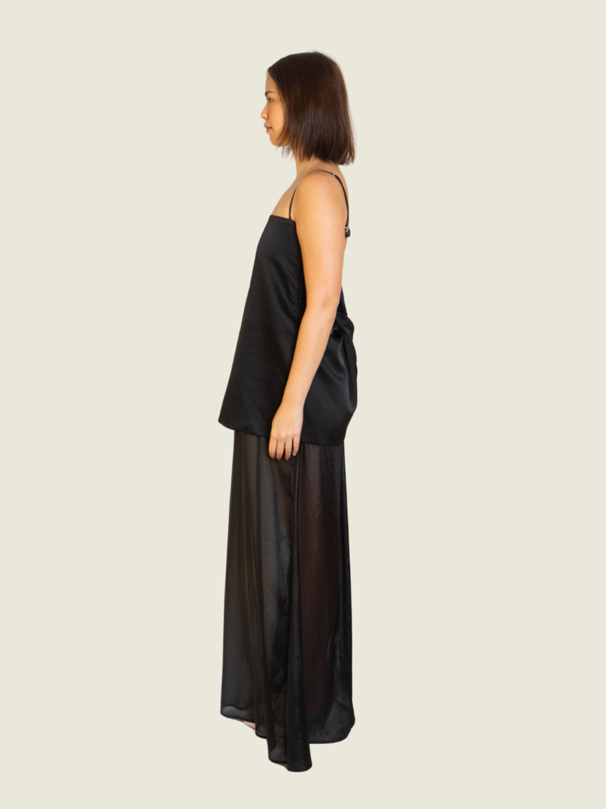 Marble Rose Black Charmeuse Silk Dress