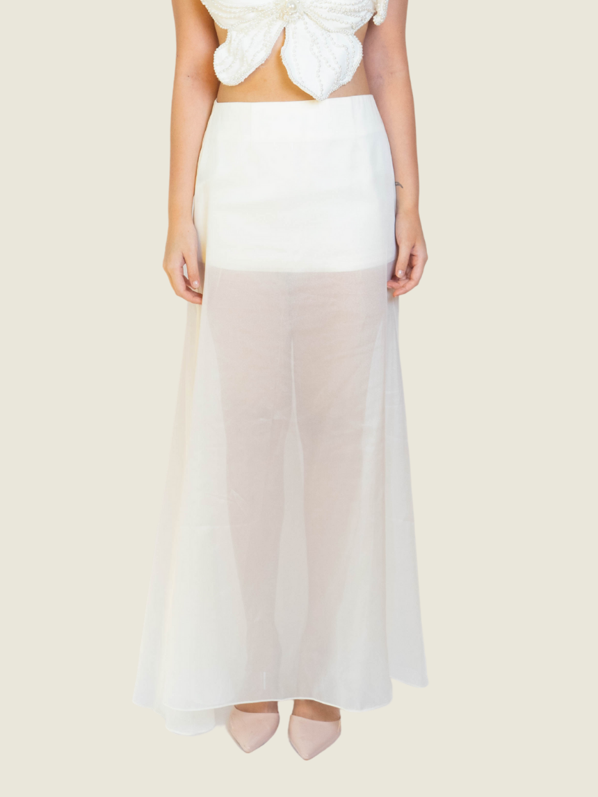 Marble Rose White Silk Skirt
