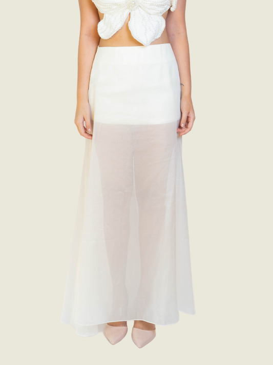 Marble Rose White Silk Skirt