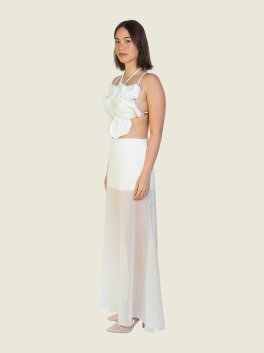 Marble Rose White Silk Skirt