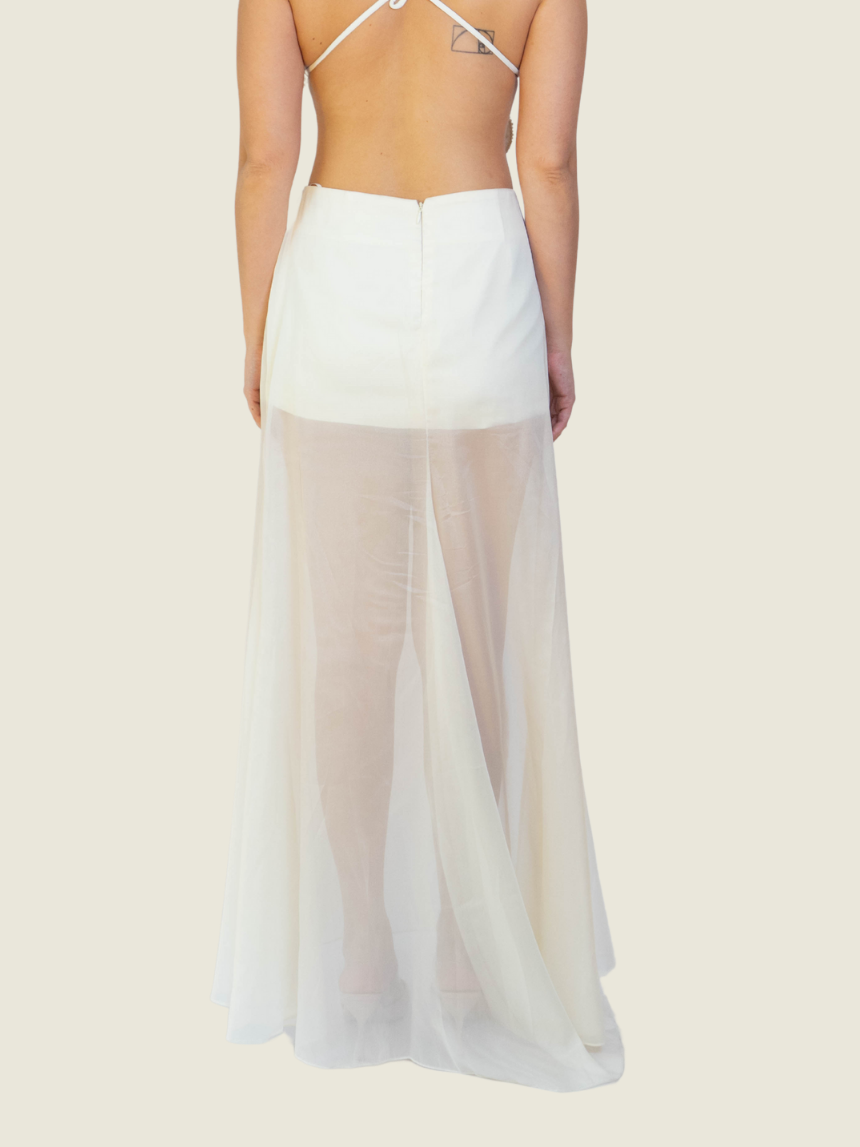 Marble Rose White Silk Skirt