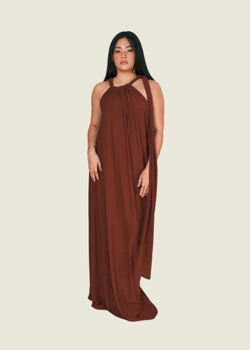 Martin Bautista Burgundy Halter Maxi Dress