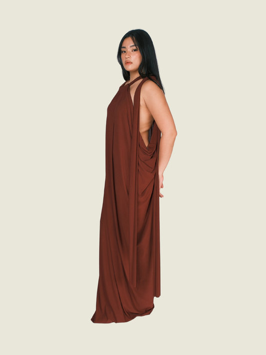 Martin Bautista Burgundy Halter Maxi Dress