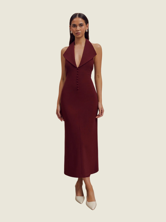 Meshki Burgundy Halter Midi