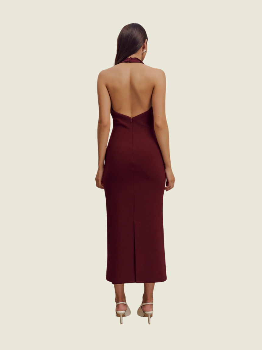 Meshki Burgundy Halter Midi