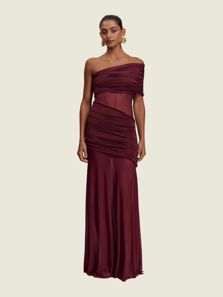 Meshki Dallas One Shoulder Mesh Maxi Dress