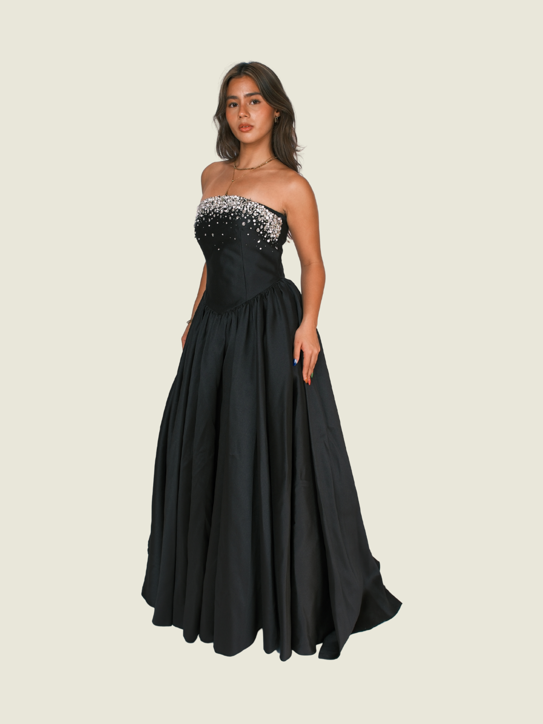 Micah Lacap Black Beaded Maxi Gown