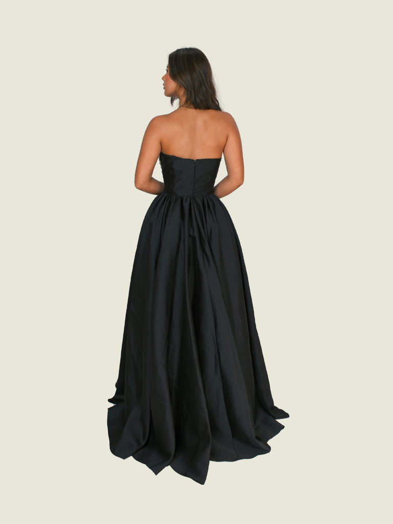 Micah Lacap Black Beaded Maxi Gown