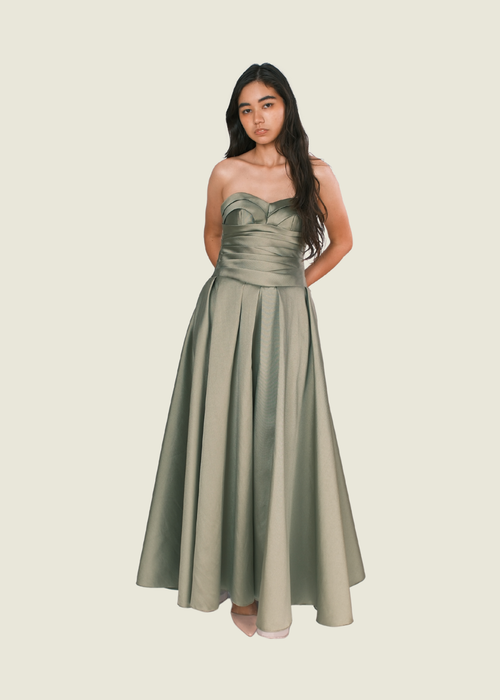 Mico by Mia Urquico Green Satin Gown