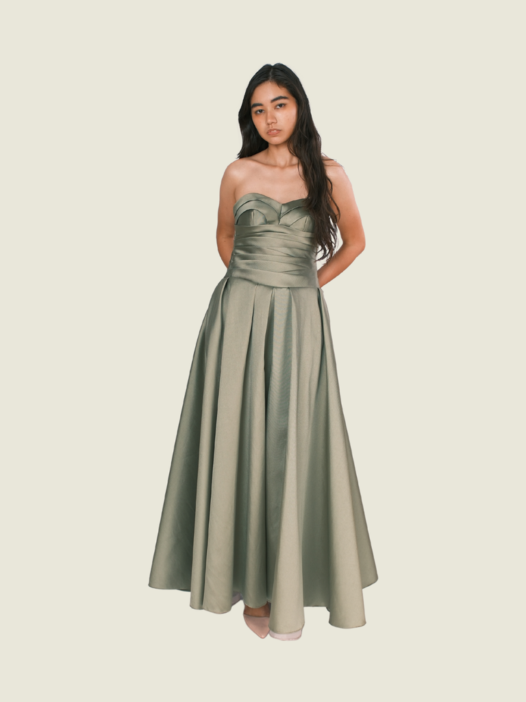 Mico by Mia Urquico Green Satin Gown
