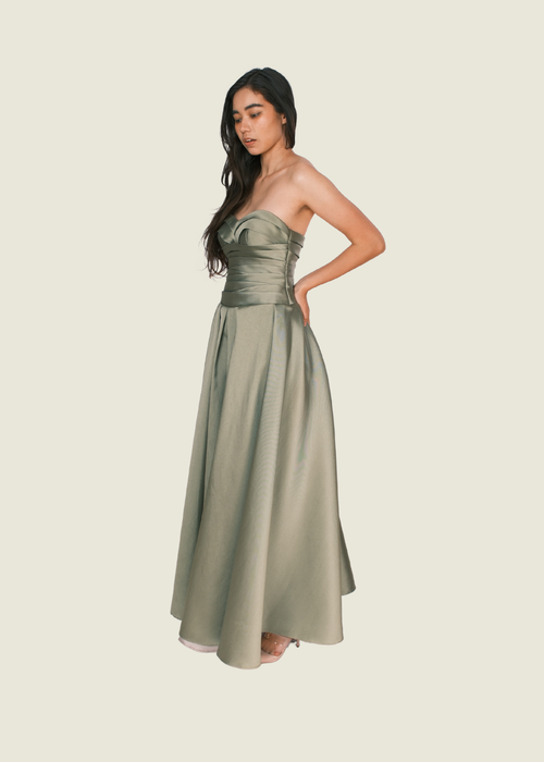 Mico by Mia Urquico Green Satin Gown hover image