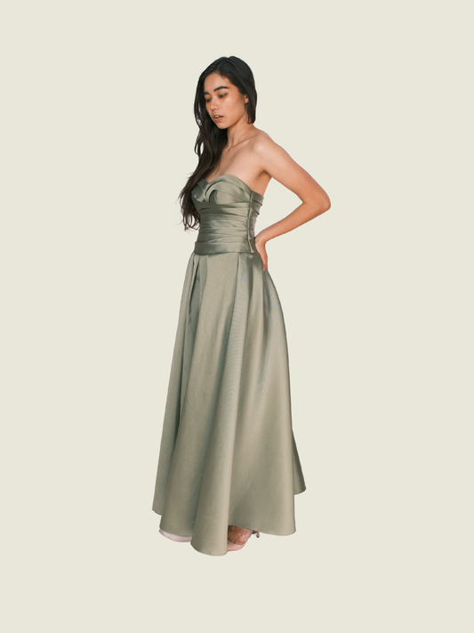 Mico by Mia Urquico Green Satin Gown