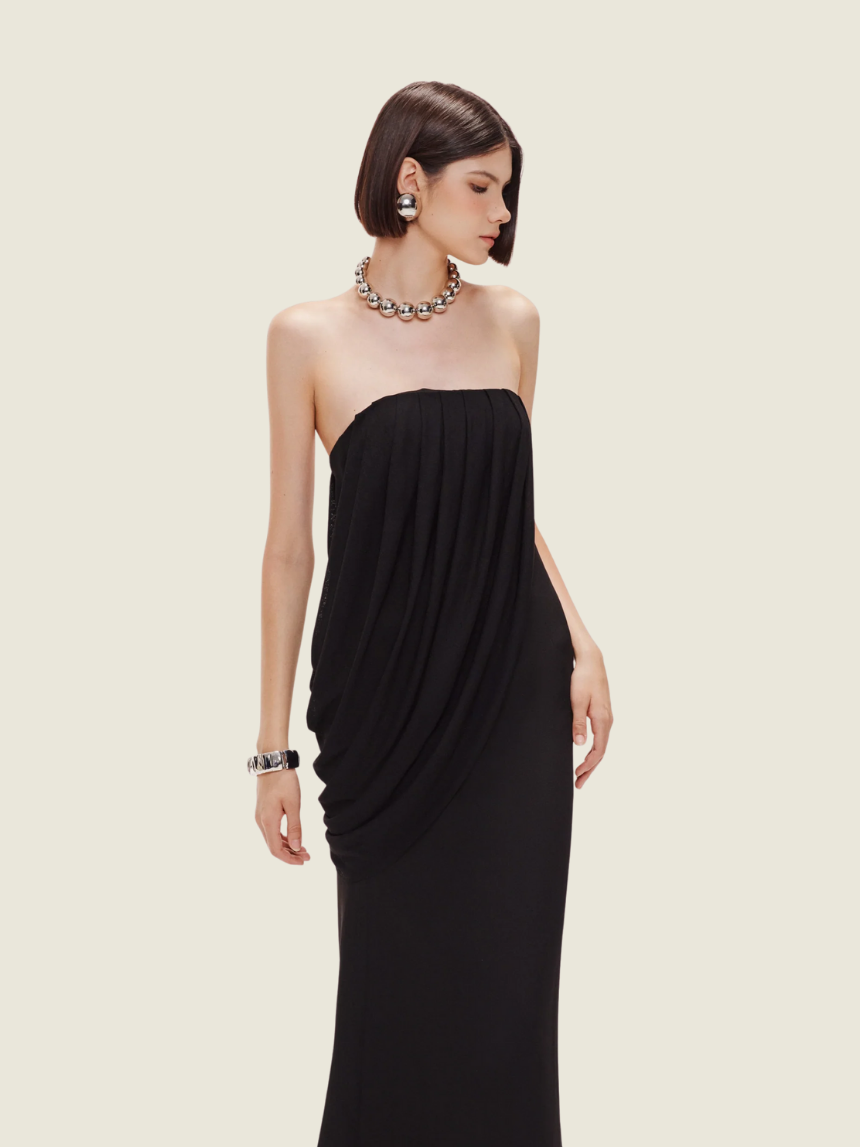 Mollynista Black Asymmetric Drape Dress