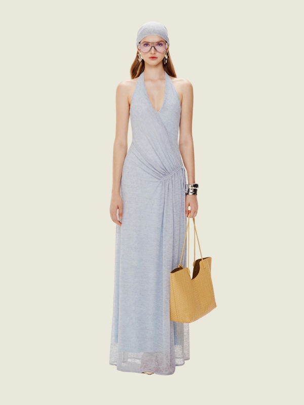 Mollynista Blue Stretch Mesh Maxi Dress